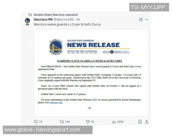 勇士队计划与身高183cm的后卫LJ克赖尔签署双向合同助力球队发展